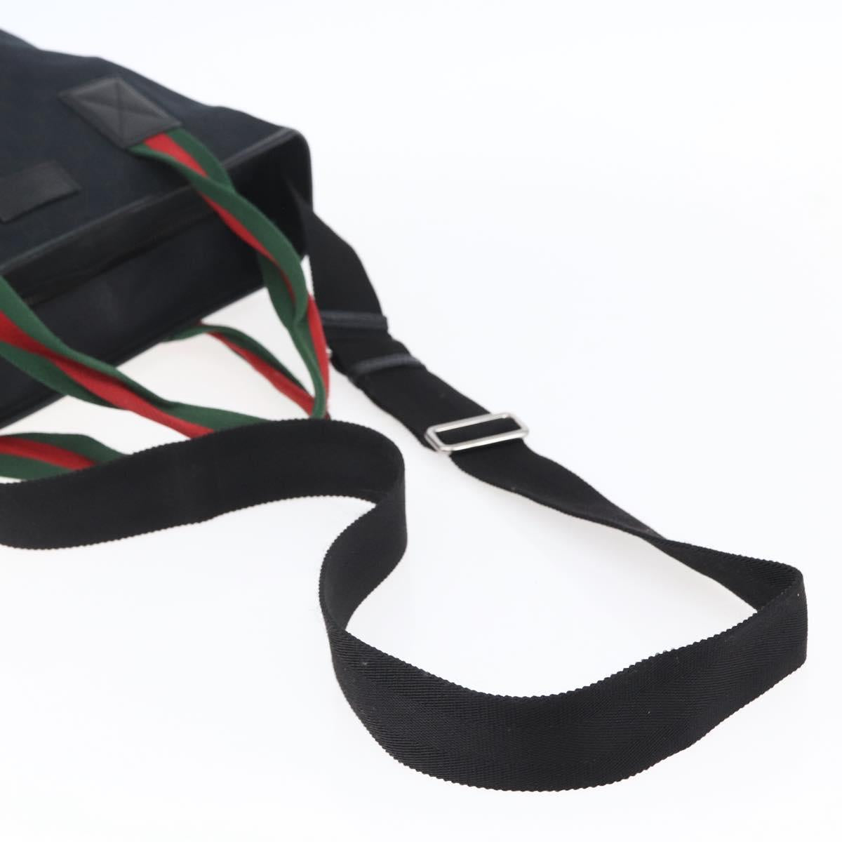 GUCCI GG Canvas Web Sherry Line Tote Bag 2way Black Silver 256099 Auth ep11333