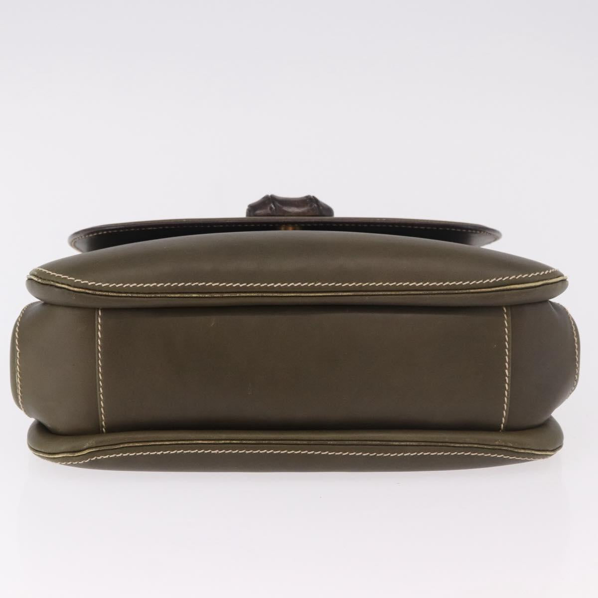 GUCCI Bamboo Hand Bag Leather Khaki Gold Auth ep11339