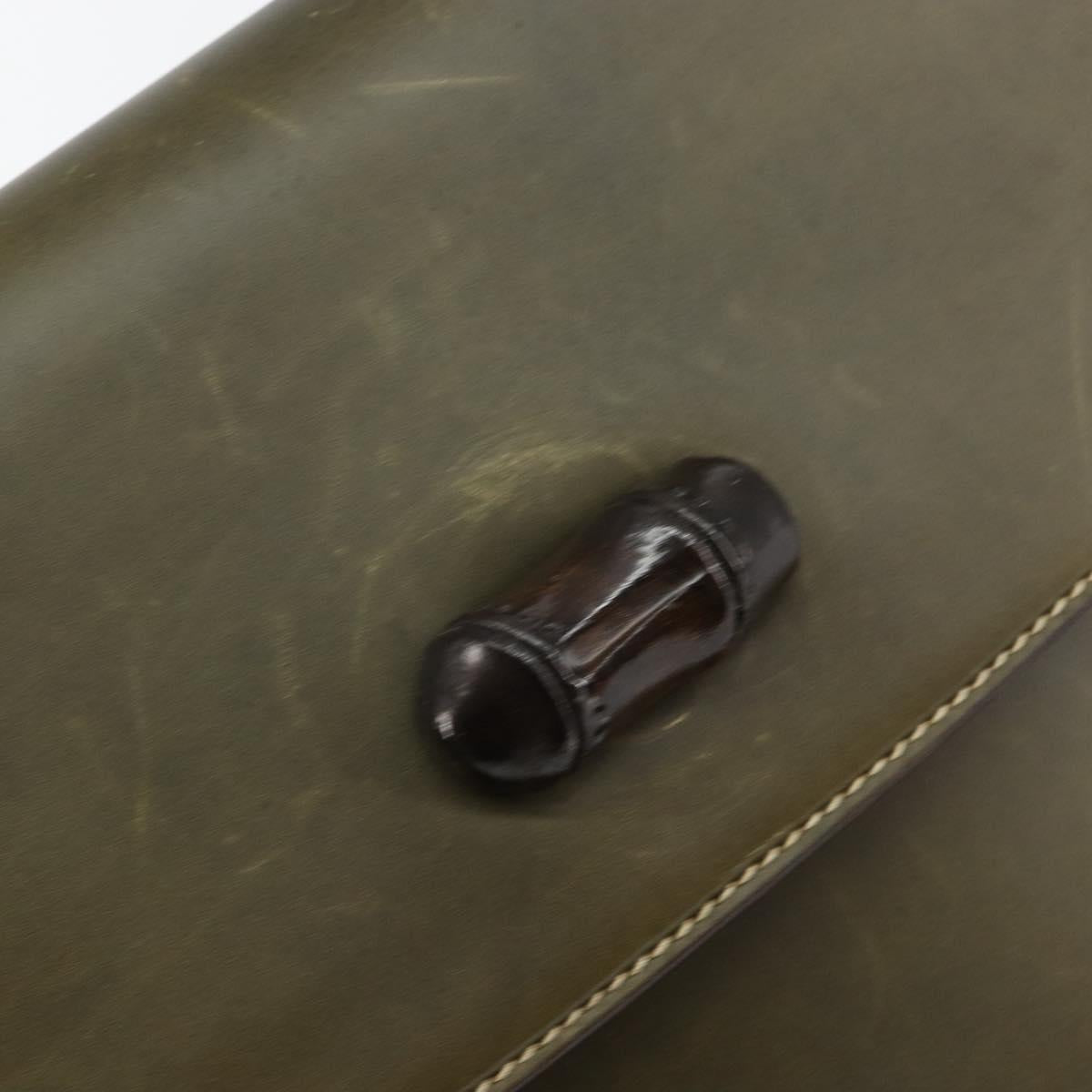 GUCCI Bamboo Hand Bag Leather Khaki Gold Auth ep11339