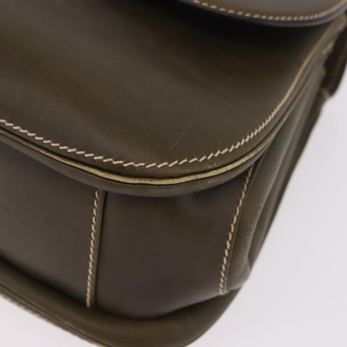 GUCCI Bamboo Hand Bag Leather Khaki Gold Auth ep11339