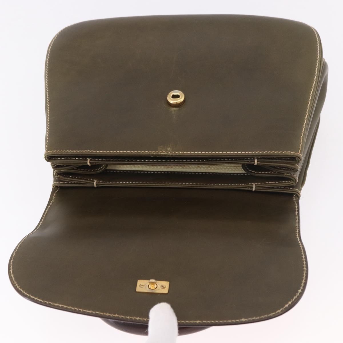GUCCI Bamboo Hand Bag Leather Khaki Gold Auth ep11339