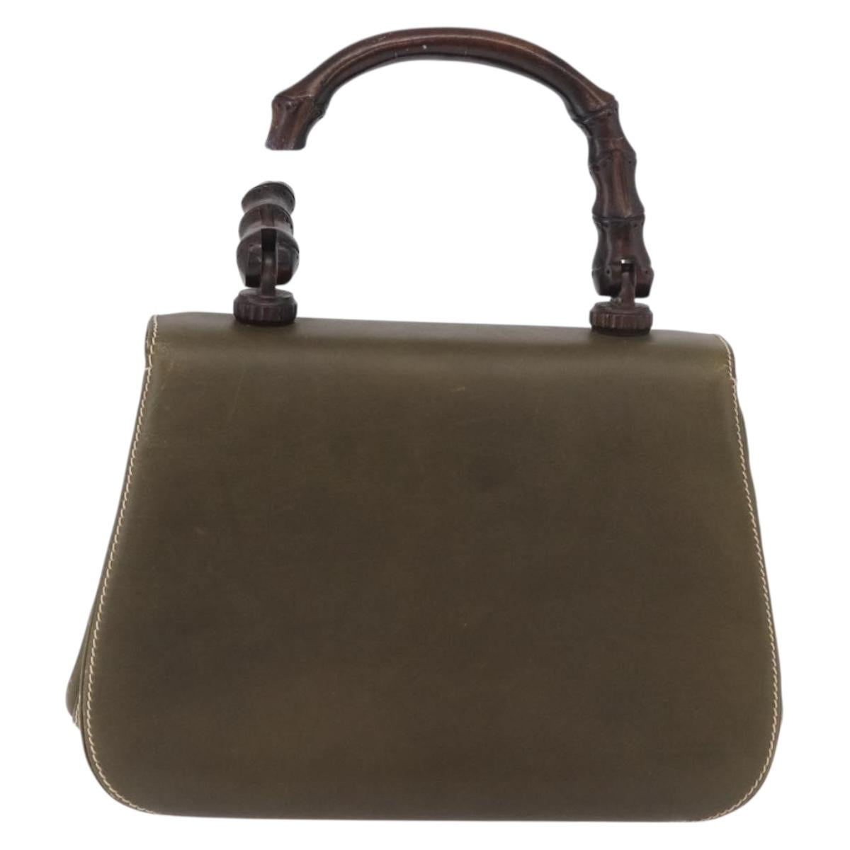 GUCCI Bamboo Hand Bag Leather Khaki Gold Auth ep11339