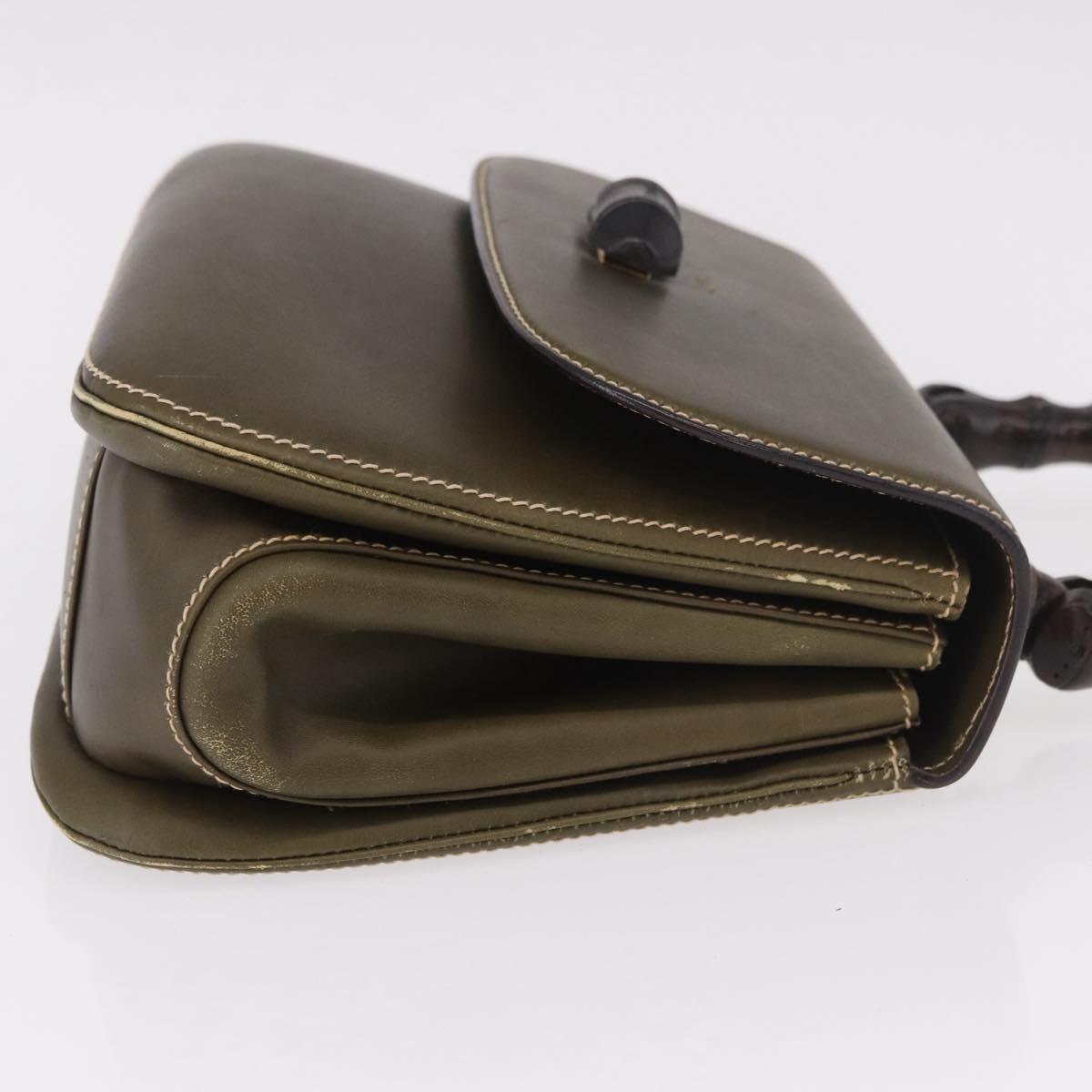 GUCCI Bamboo Hand Bag Leather Khaki Gold Auth ep11339