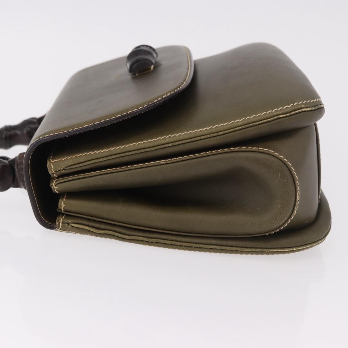 GUCCI Bamboo Hand Bag Leather Khaki Gold Auth ep11339