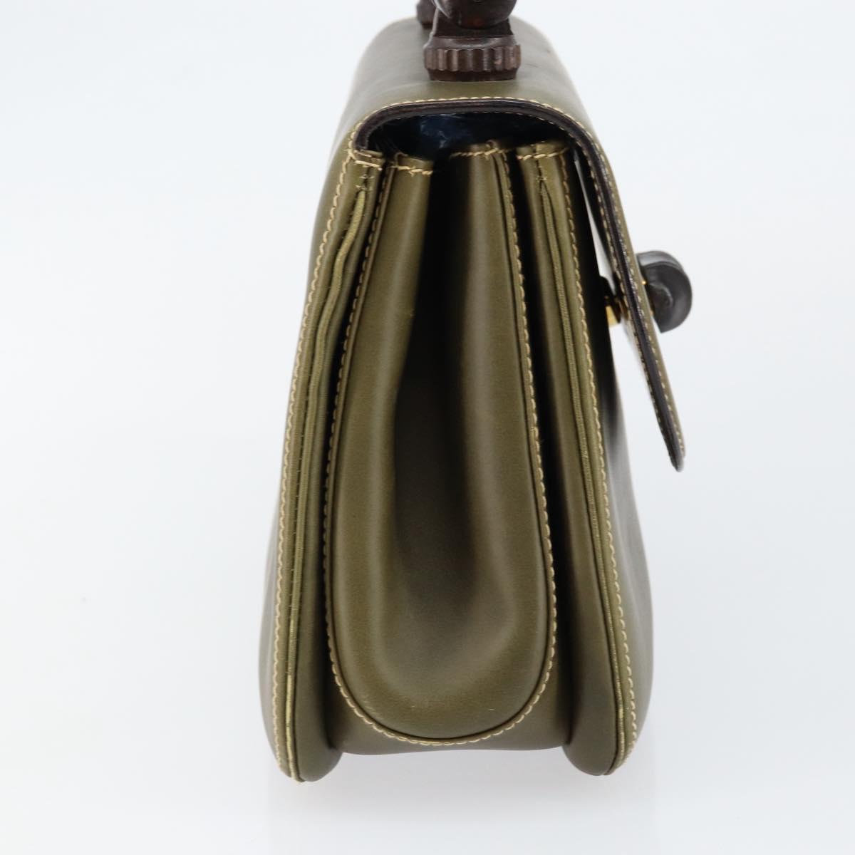 GUCCI Bamboo Hand Bag Leather Khaki Gold Auth ep11339