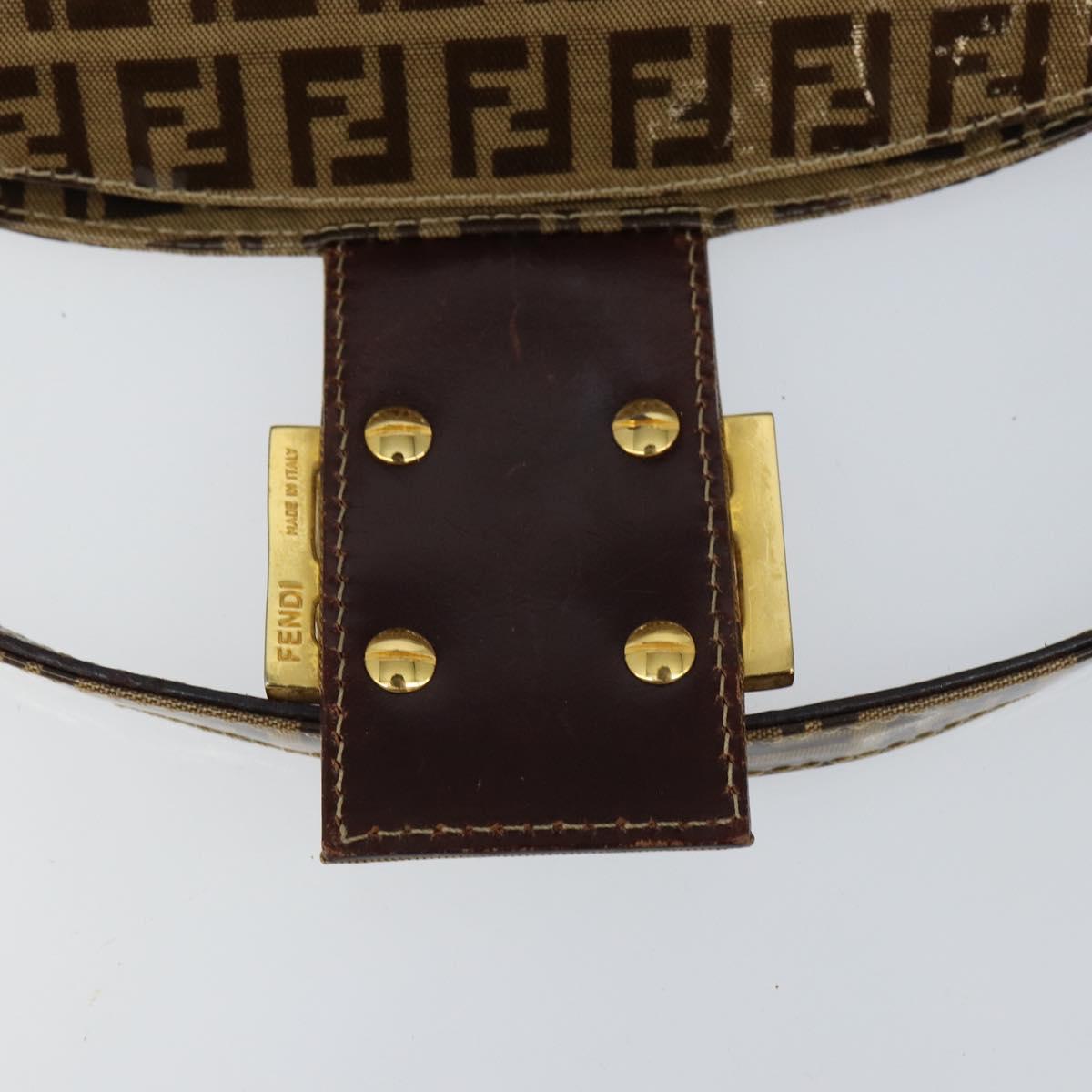 FENDI Zucchino Canvas Mamma Baguette Shoulder Bag Beige Gold Auth ep11341