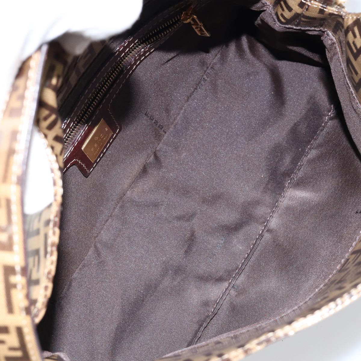 FENDI Zucchino Canvas Mamma Baguette Shoulder Bag Beige Gold Auth ep11341