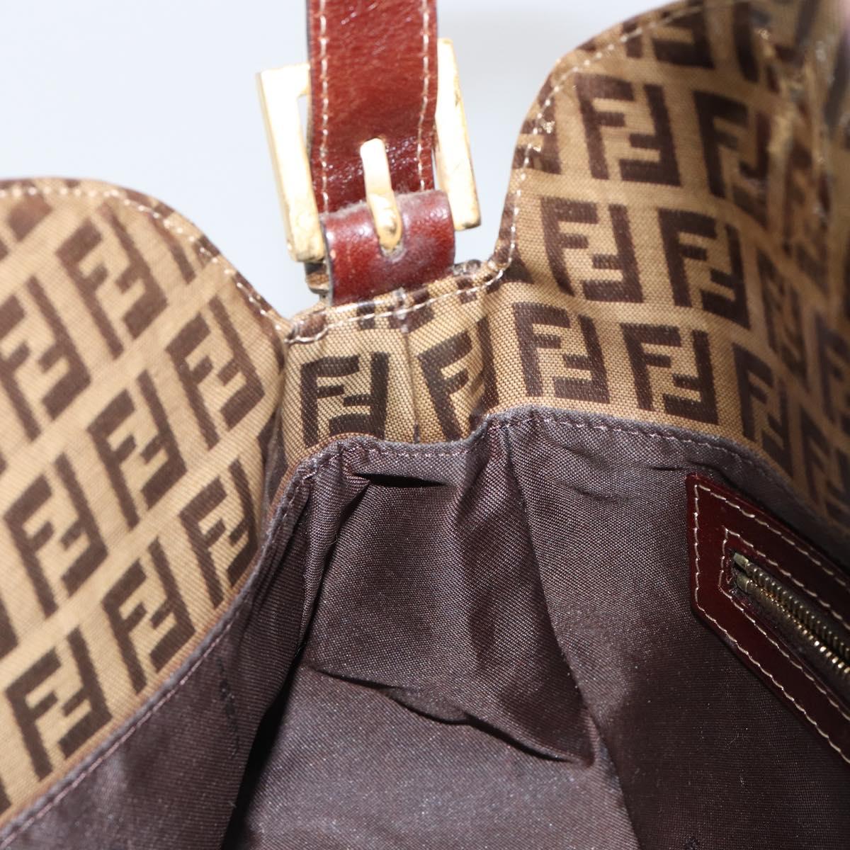FENDI Zucchino Canvas Mamma Baguette Shoulder Bag Beige Gold Auth ep11341