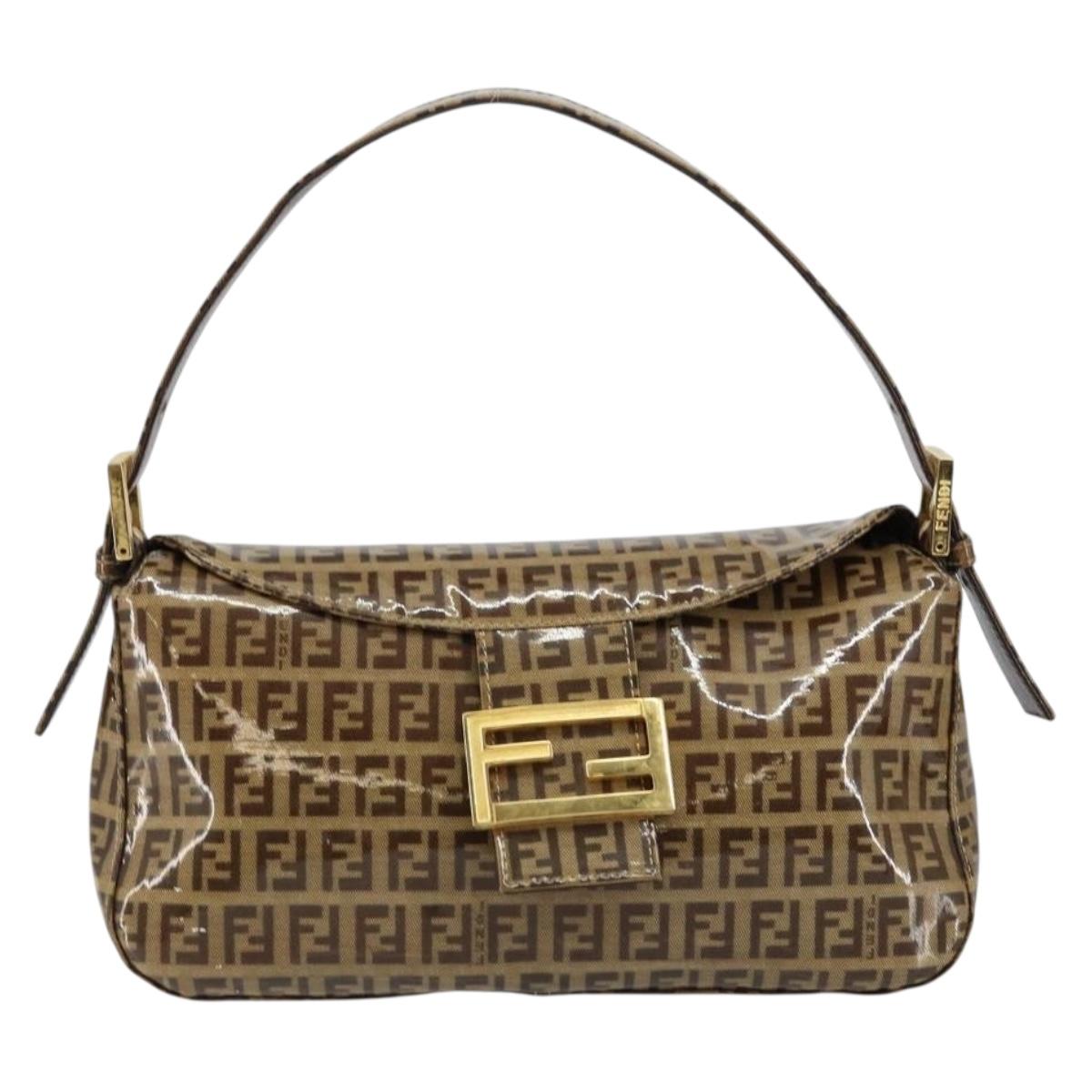 FENDI Zucchino Canvas Mamma Baguette Shoulder Bag Beige Gold Auth ep11341