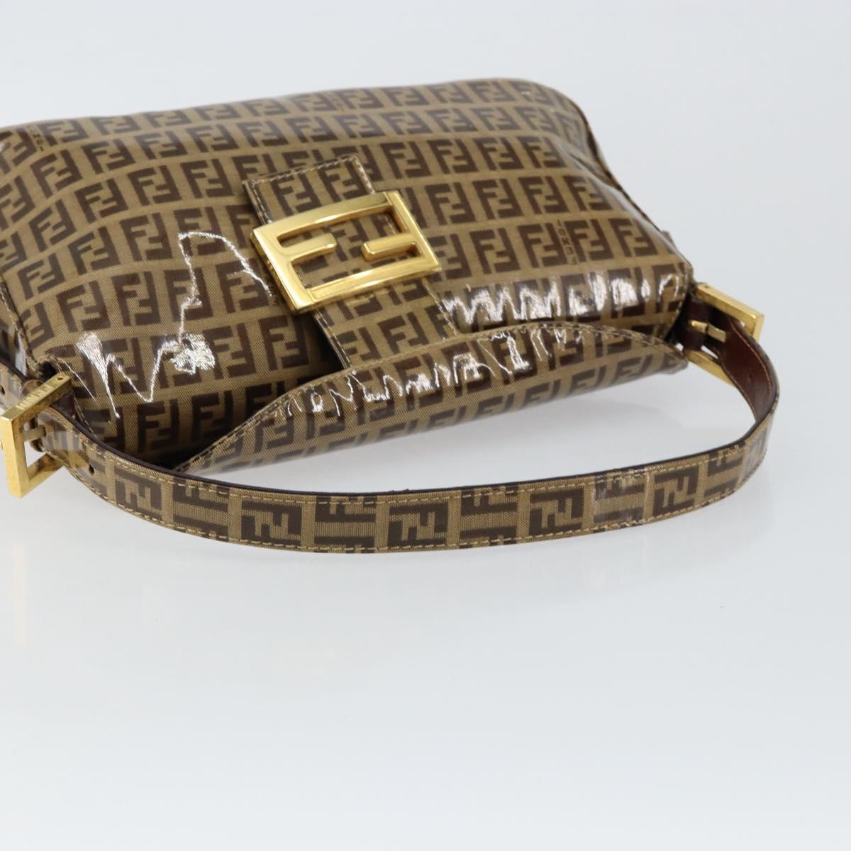 FENDI Zucchino Canvas Mamma Baguette Shoulder Bag Beige Gold Auth ep11341