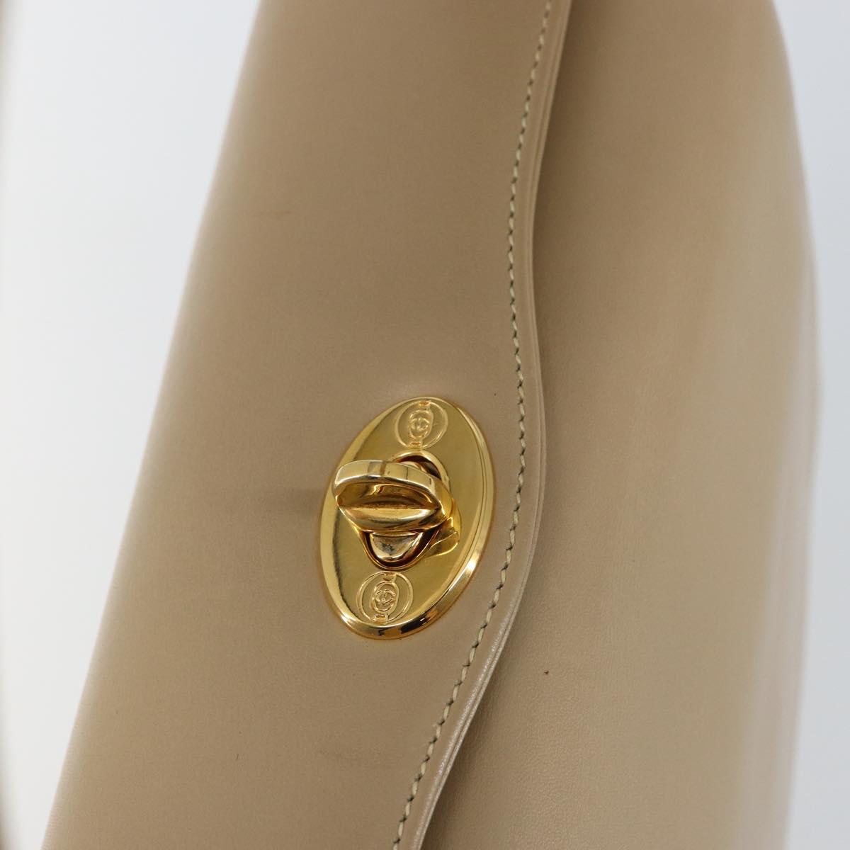 GUCCI Shoulder Bag Leather Beige Gold Auth ep11343