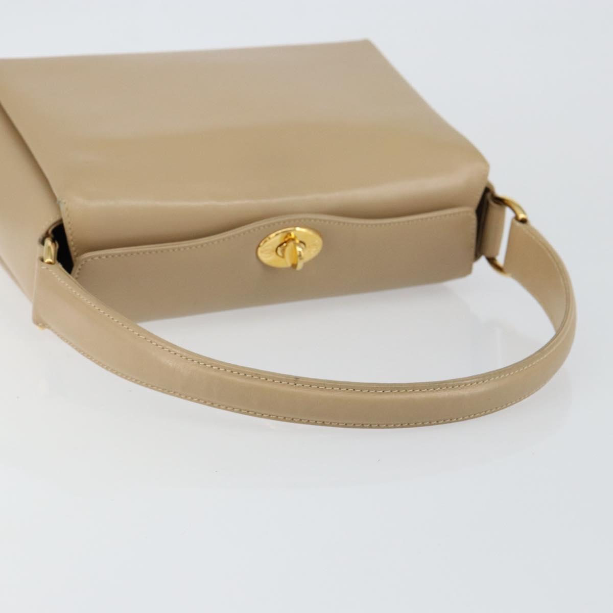 GUCCI Shoulder Bag Leather Beige Gold Auth ep11343