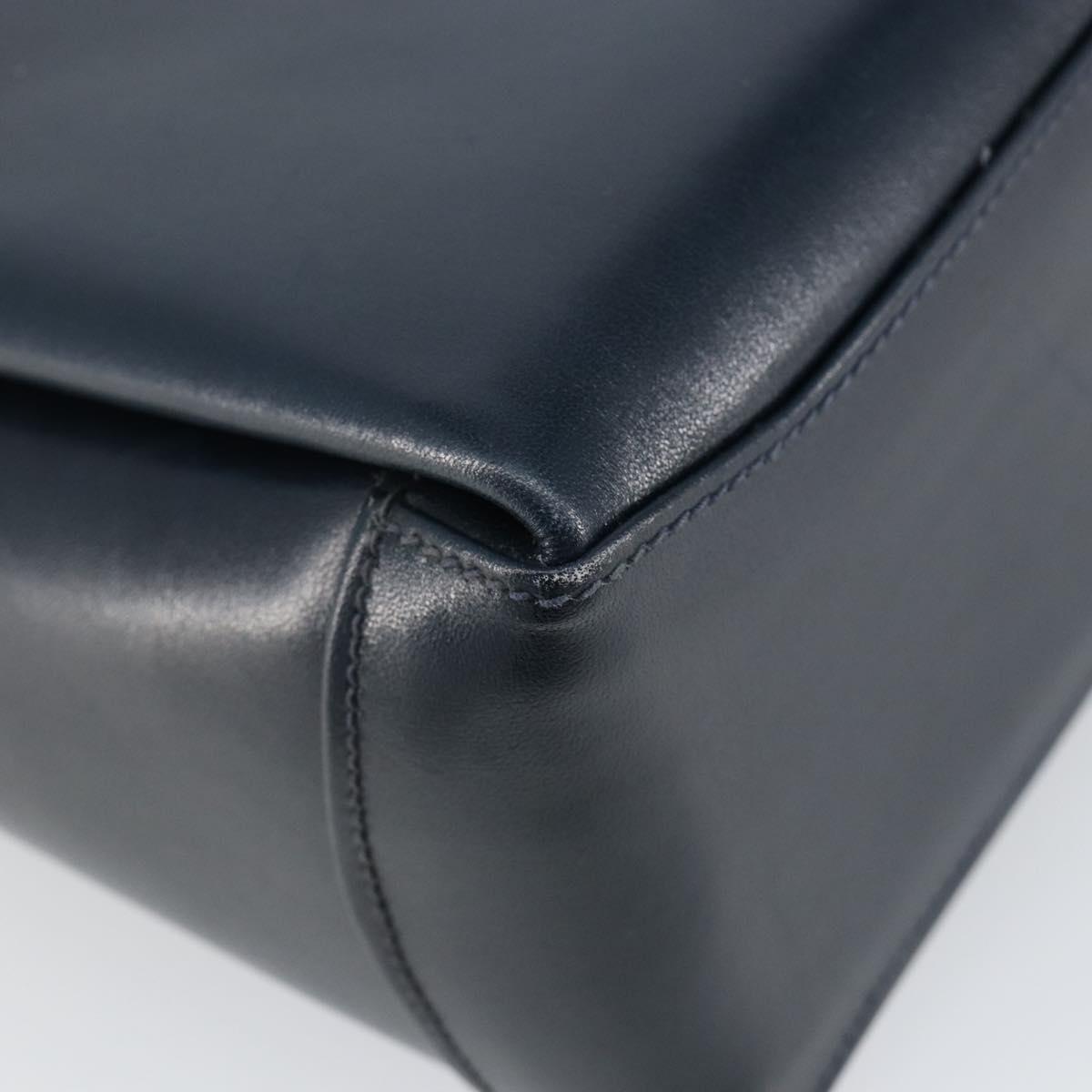 GUCCI Shoulder Bag Leather Navy Gold Auth ep11344