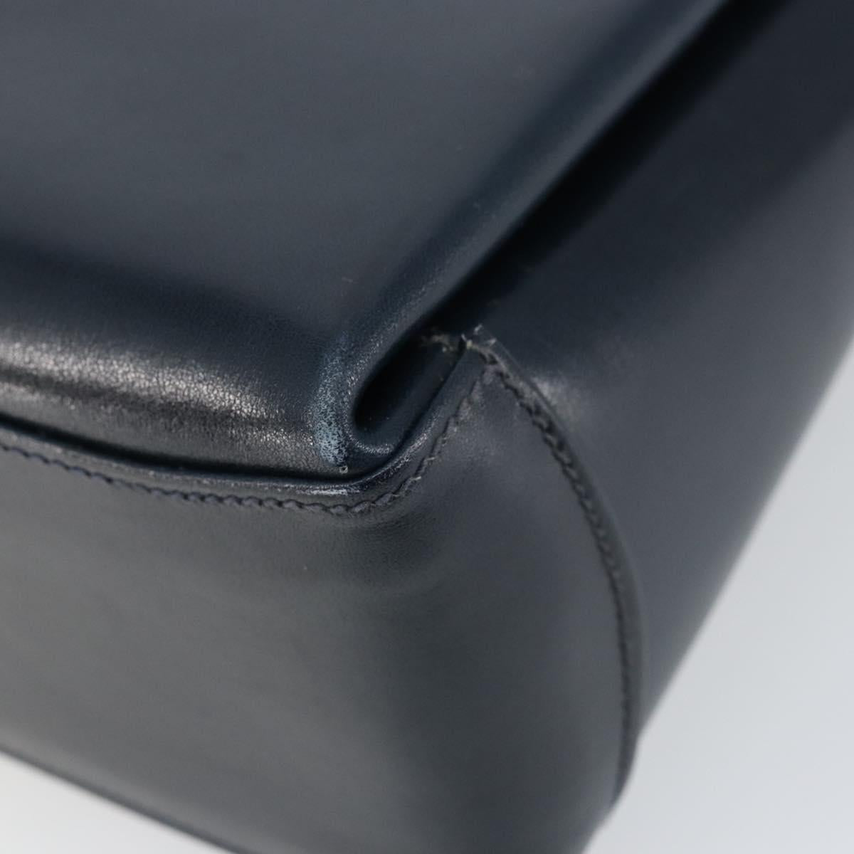 GUCCI Shoulder Bag Leather Navy Gold Auth ep11344