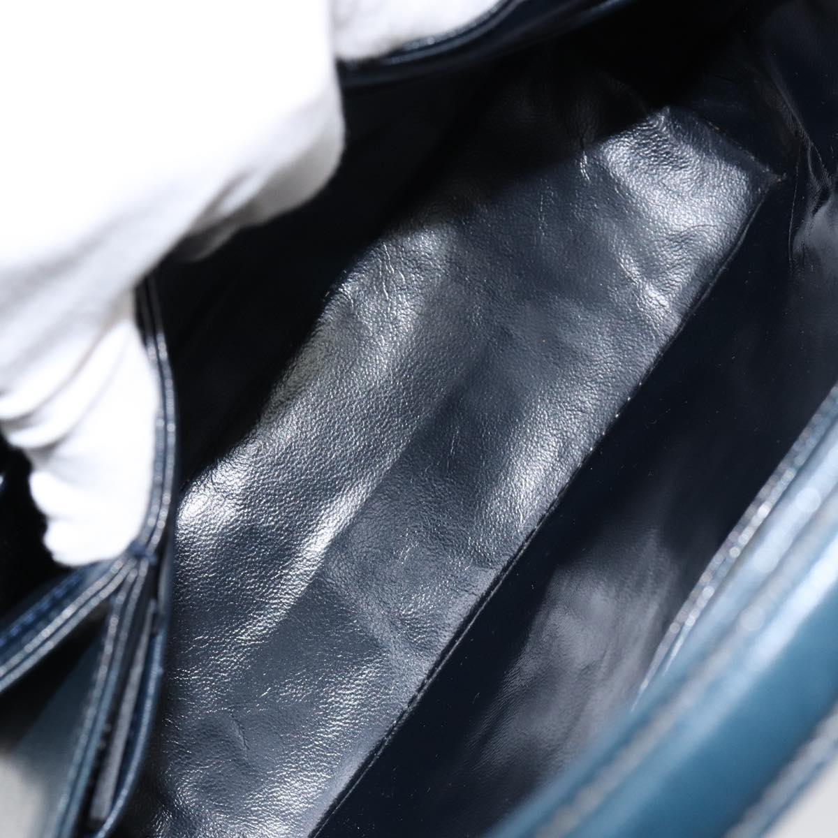 GUCCI Shoulder Bag Leather Navy Gold Auth ep11344