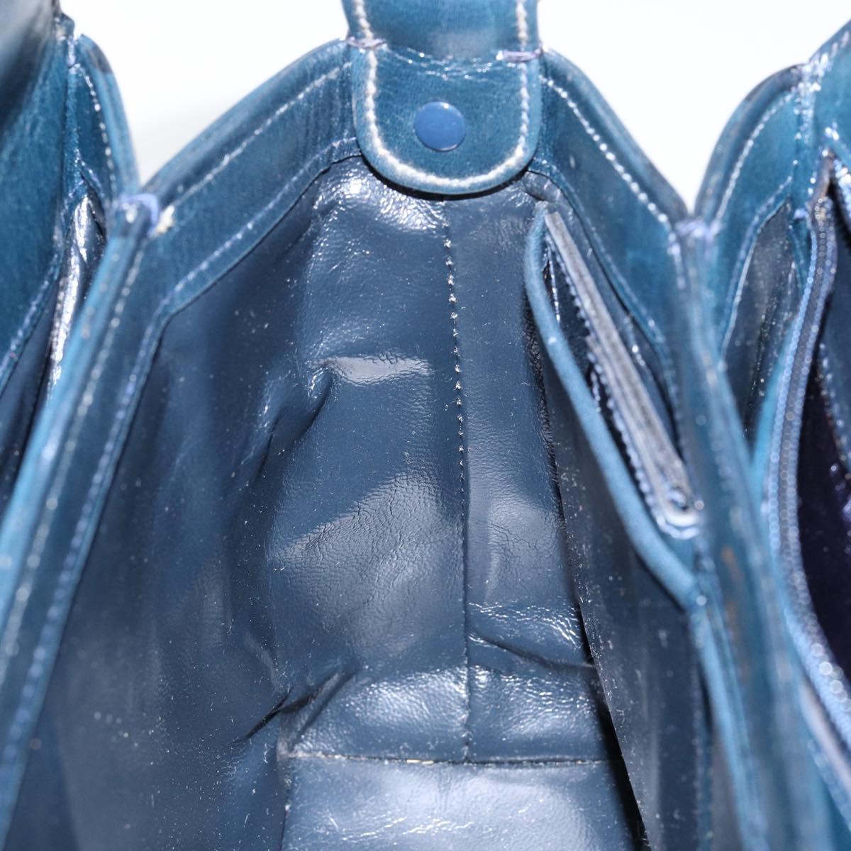 GUCCI Shoulder Bag Leather Navy Gold Auth ep11344