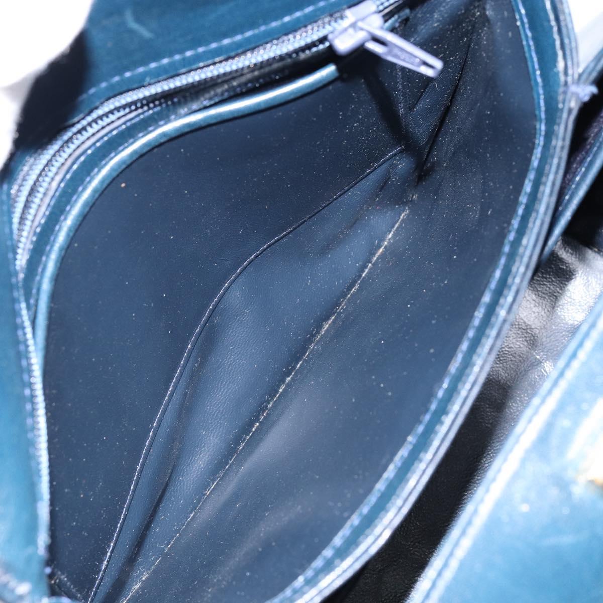 GUCCI Shoulder Bag Leather Navy Gold Auth ep11344