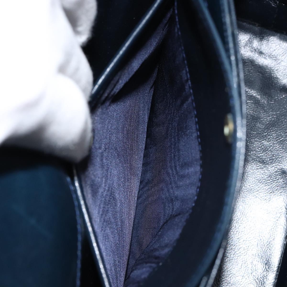 GUCCI Shoulder Bag Leather Navy Gold Auth ep11344