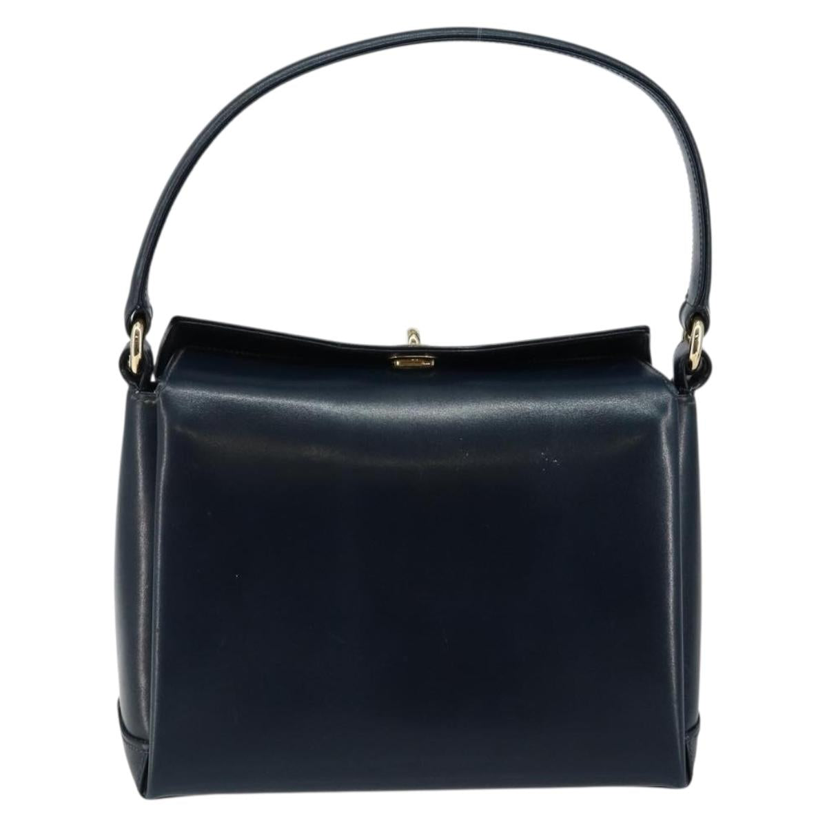 GUCCI Shoulder Bag Leather Navy Gold Auth ep11344