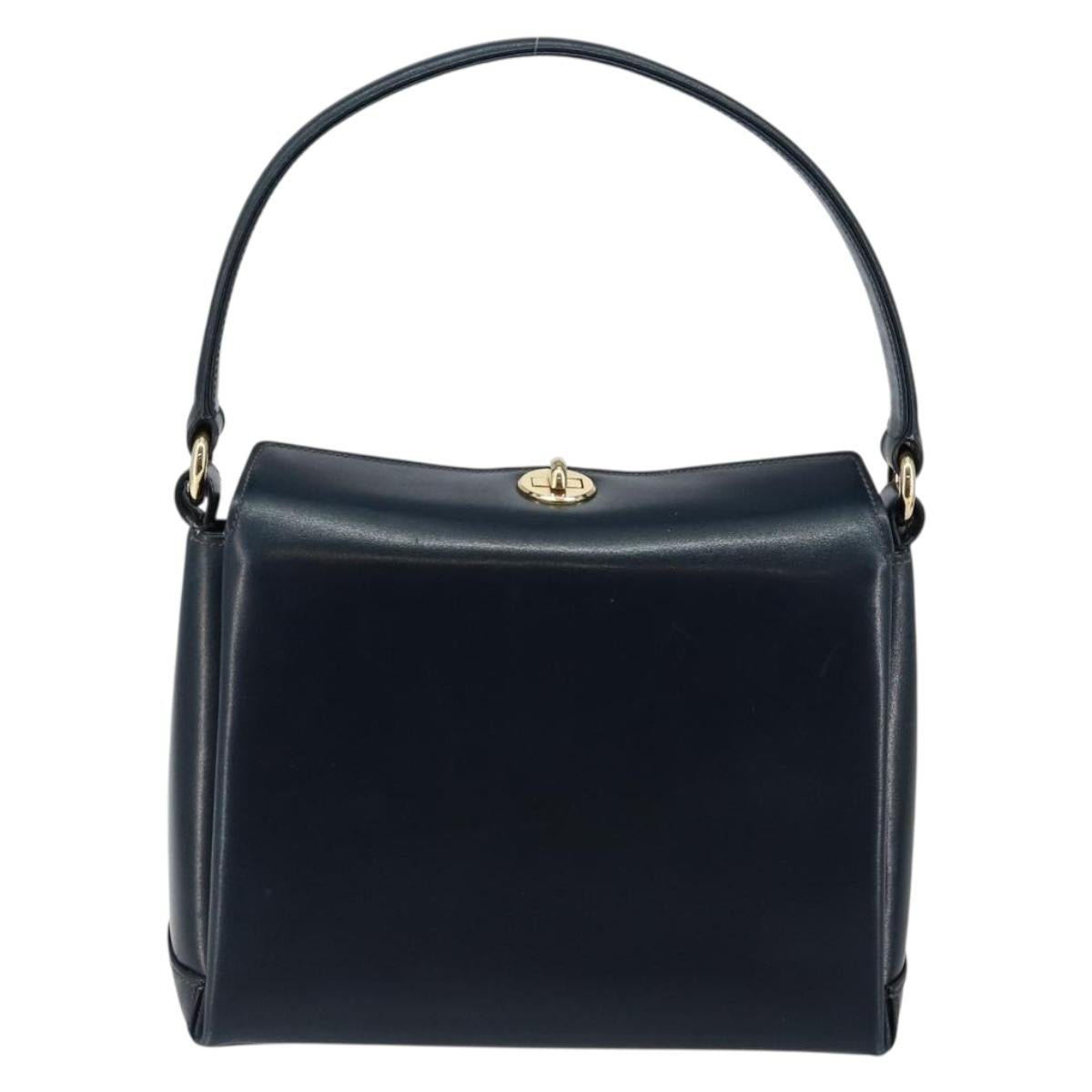 GUCCI Shoulder Bag Leather Navy Gold Auth ep11344