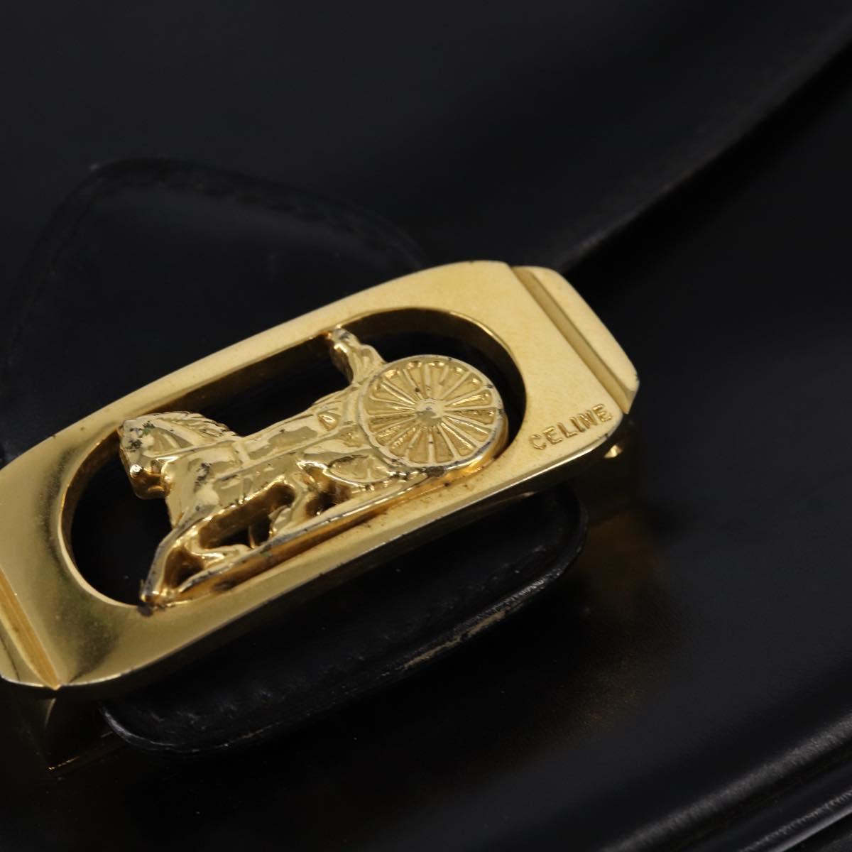 CELINE Horse Carriage Shoulder Bag Leather Black Gold Auth ep11350