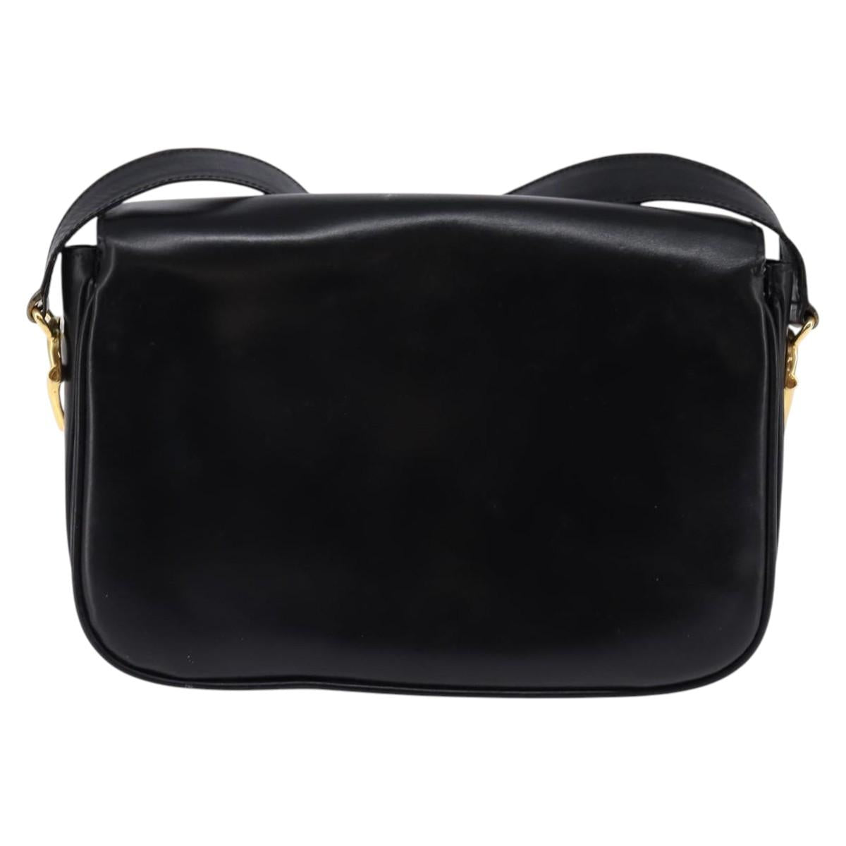 CELINE Horse Carriage Shoulder Bag Leather Black Gold Auth ep11350