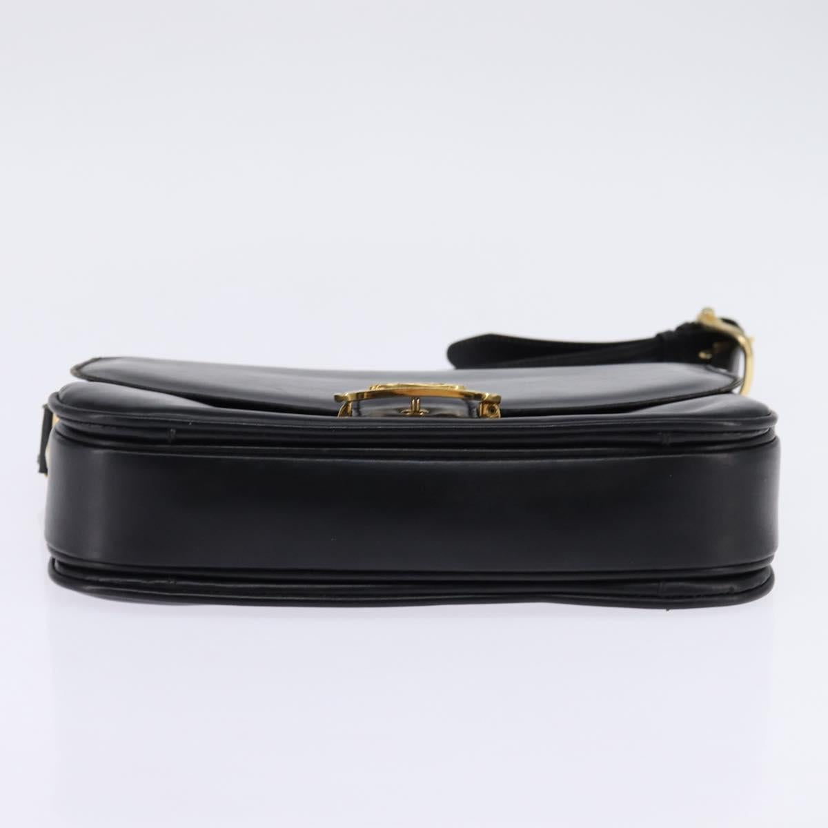 CELINE Horse Carriage Shoulder Bag Leather Black Gold Auth ep11350