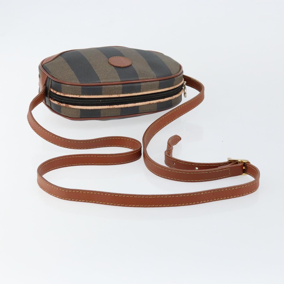 FENDI Pecan Canvas Shoulder Bag PVC Black Brown gold Auth ep11355