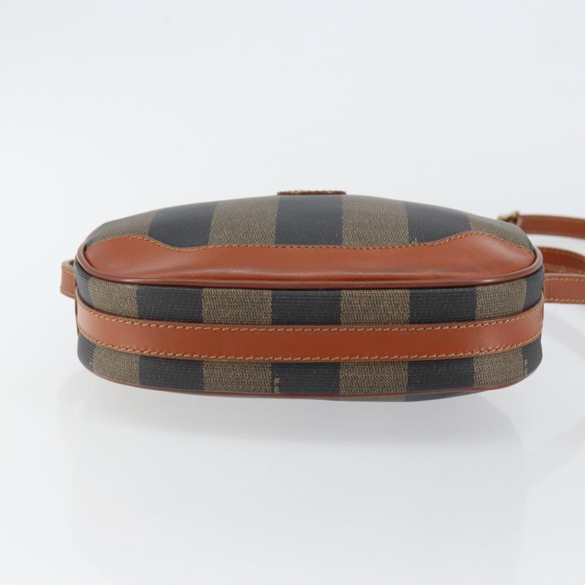 FENDI Pecan Canvas Shoulder Bag PVC Black Brown gold Auth ep11355