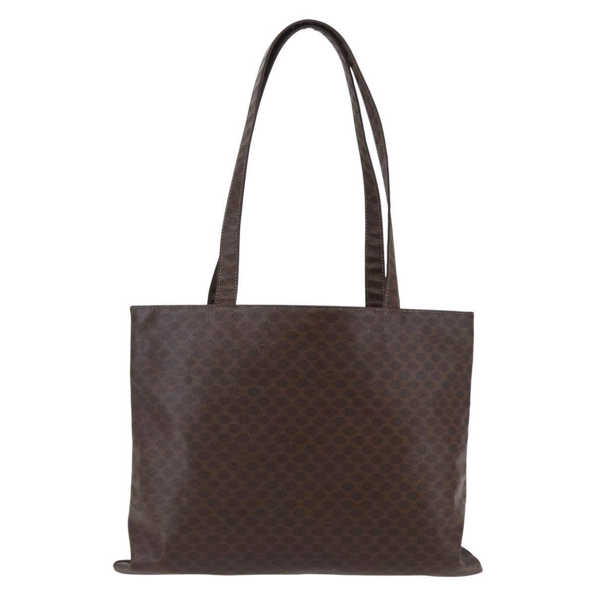 CELINE Macadam Canvas Tote Bag PVC Leather Brown Gold Auth ep11356