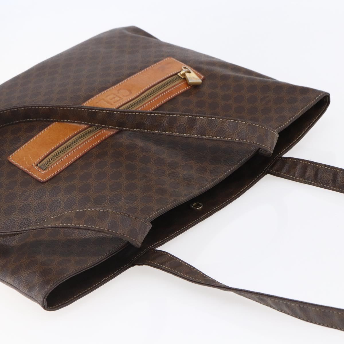 CELINE Macadam Canvas Tote Bag PVC Leather Brown Gold Auth ep11356