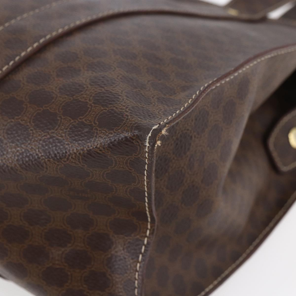 CELINE Macadam Canvas Tote Bag PVC Leather Brown Gold Auth ep11358