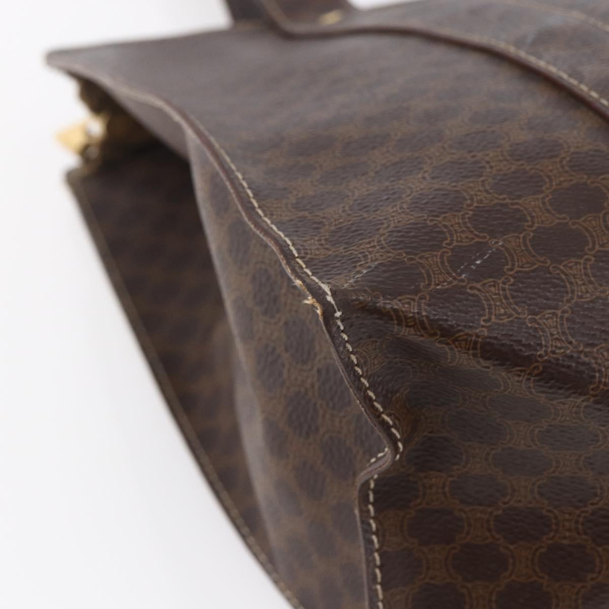 CELINE Macadam Canvas Tote Bag PVC Leather Brown Gold Auth ep11358