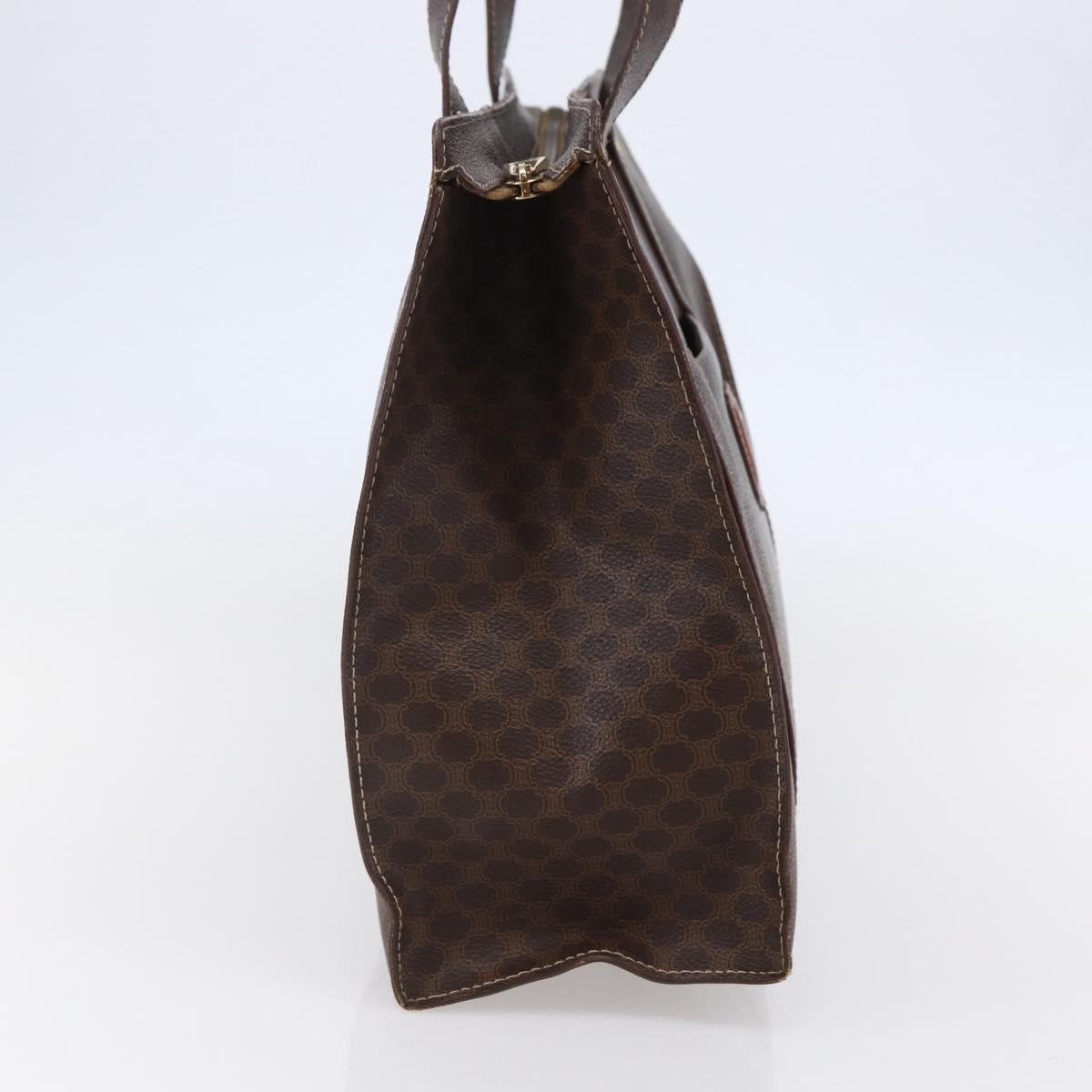 CELINE Macadam Canvas Tote Bag PVC Leather Brown Gold Auth ep11358