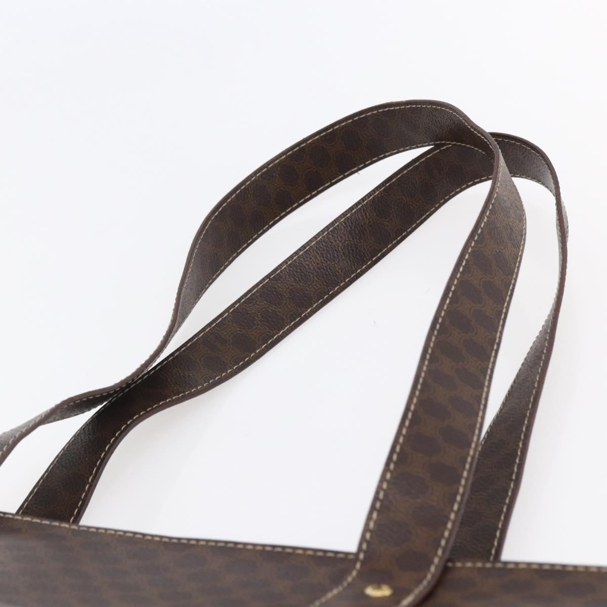 CELINE Macadam Canvas Tote Bag PVC Leather Brown Gold Auth ep11358