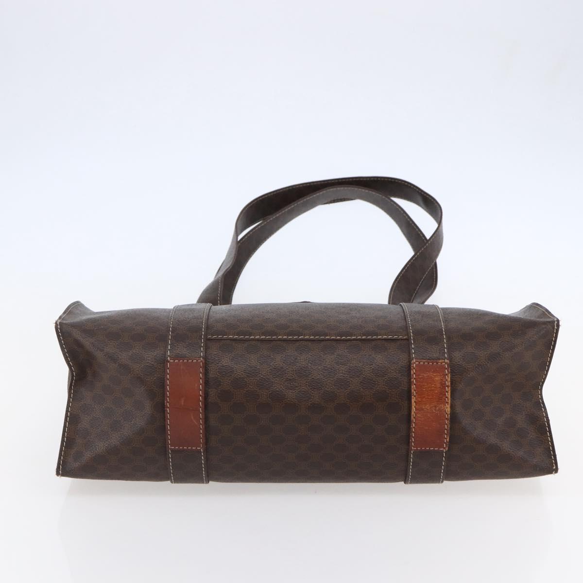 CELINE Macadam Canvas Tote Bag PVC Leather Brown Gold Auth ep11358