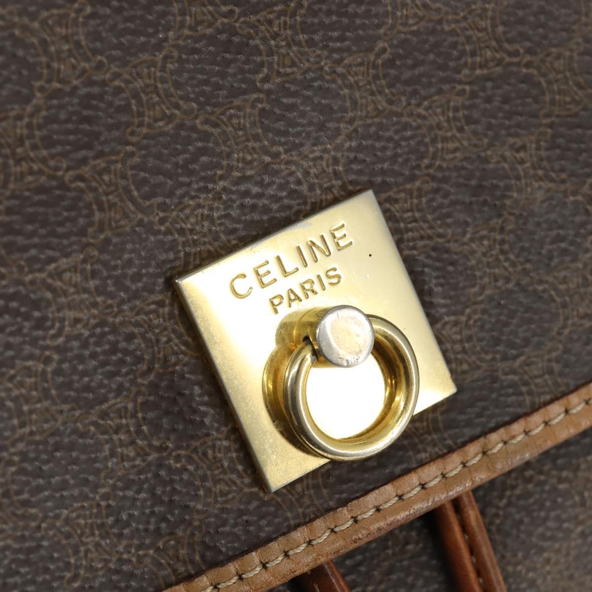 CELINE Macadam Canvas Backpack PVC Leather Brown Gold Auth ep11363