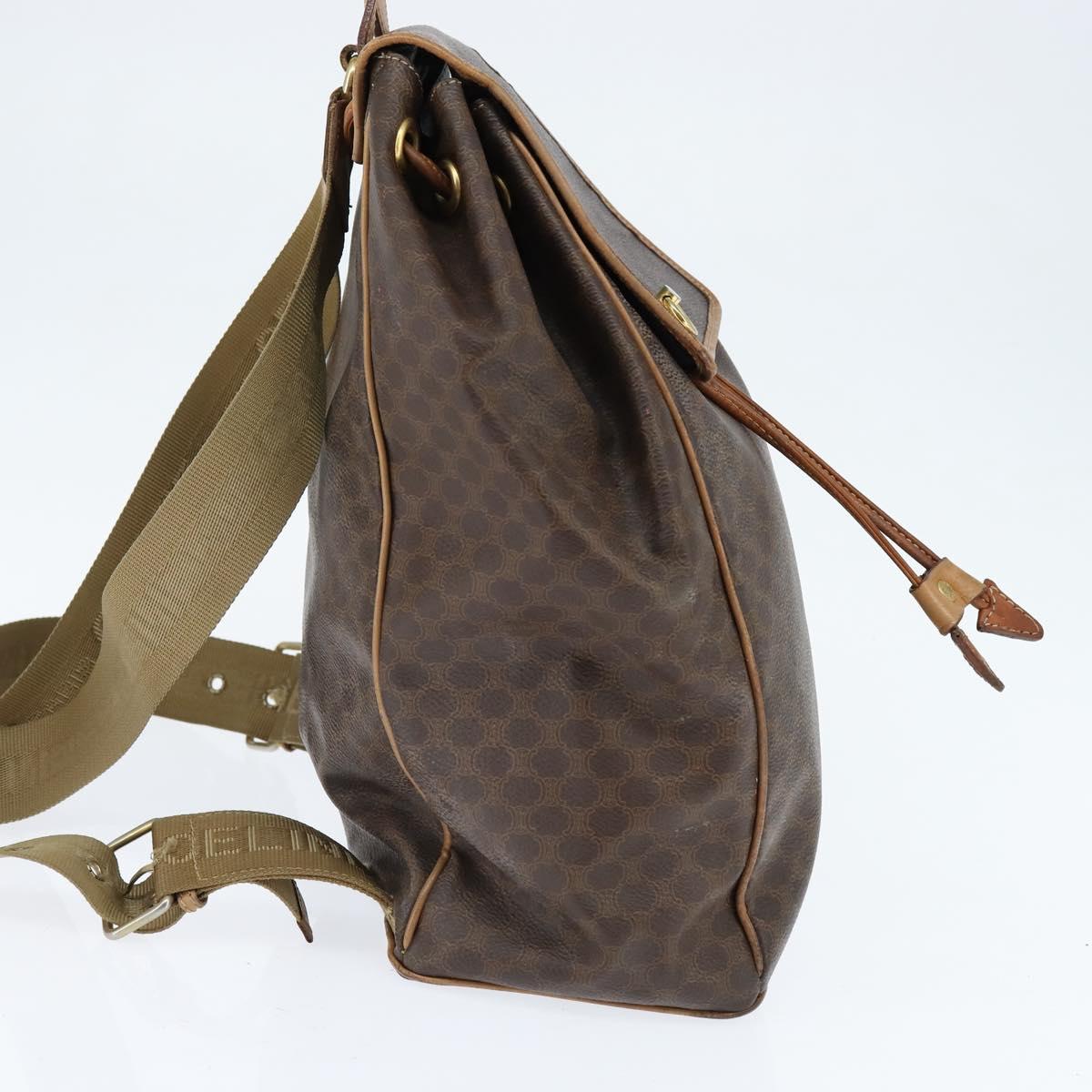 CELINE Macadam Canvas Backpack PVC Leather Brown Gold Auth ep11363