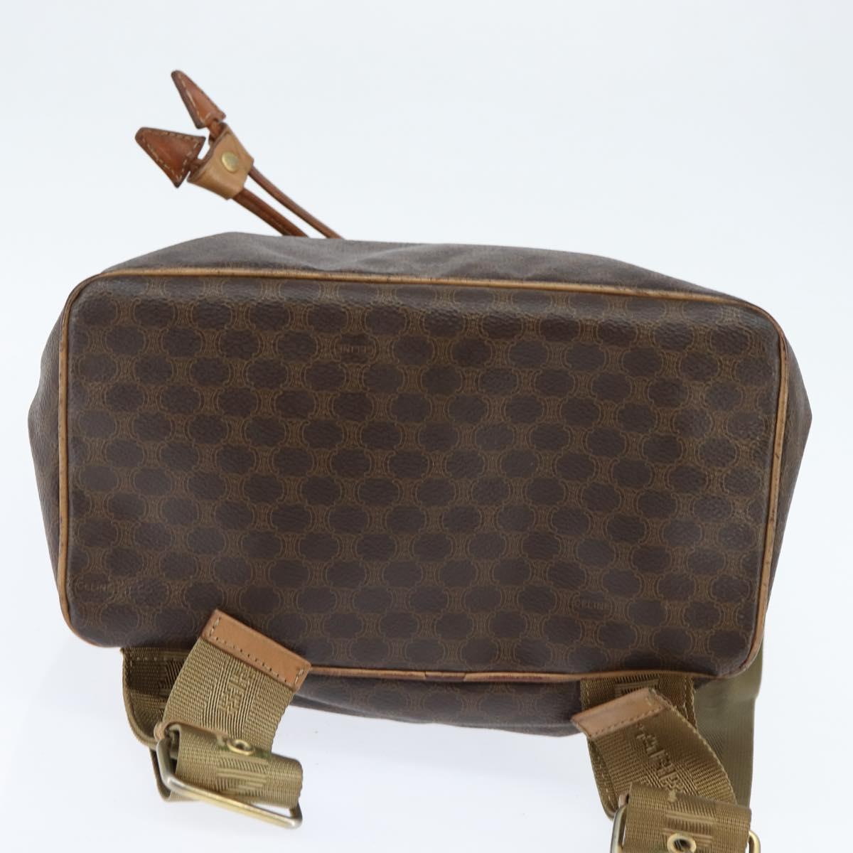 CELINE Macadam Canvas Backpack PVC Leather Brown Gold Auth ep11363