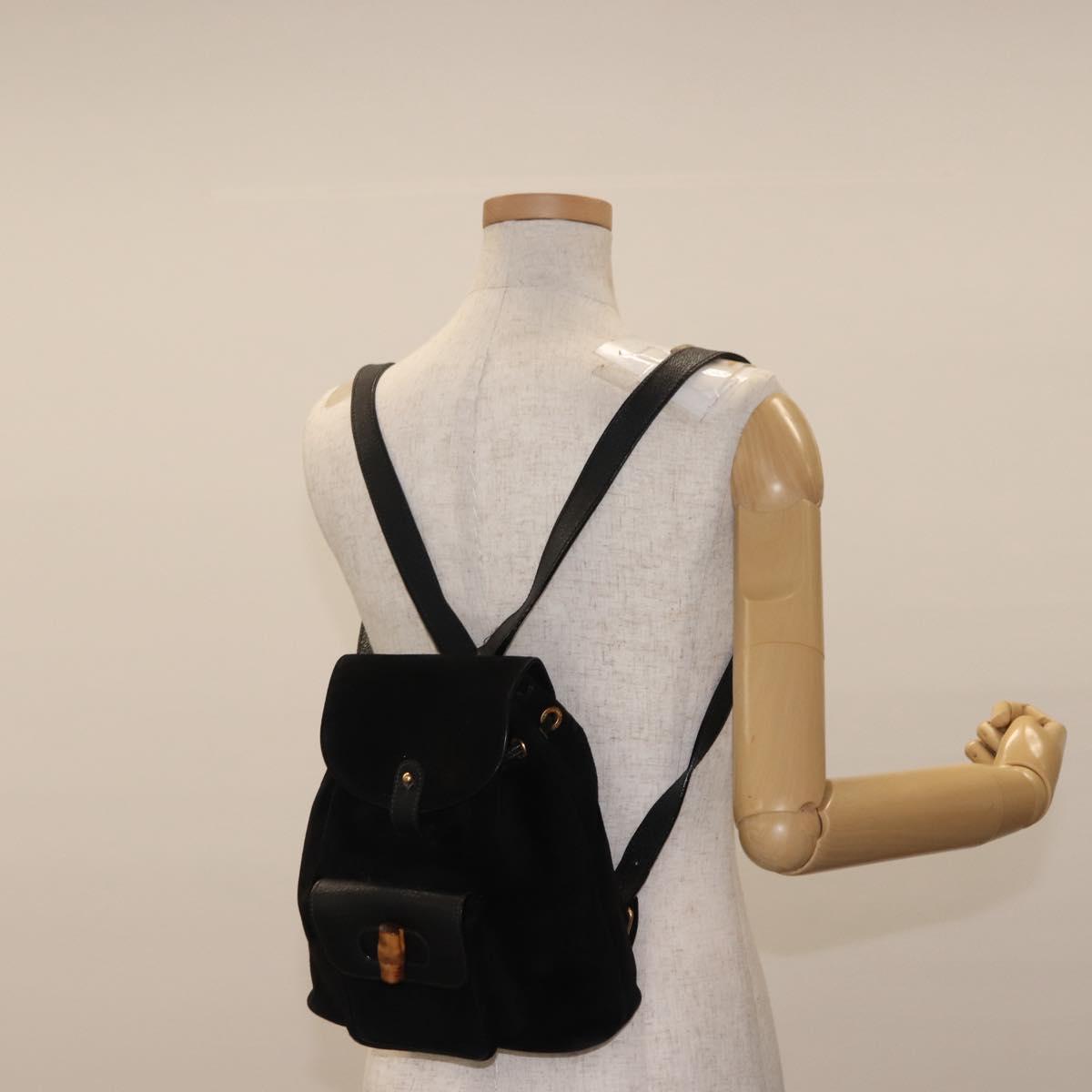 GUCCI Bamboo Backpack Suede Black Gold 003 58 0030 Auth ep11366