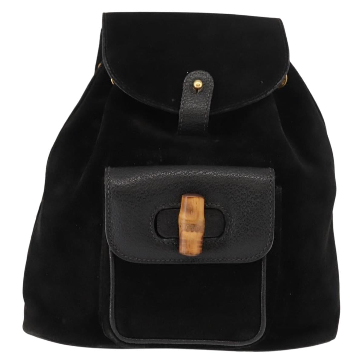 GUCCI Bamboo Backpack Suede Black Gold 003 58 0030 Auth ep11366