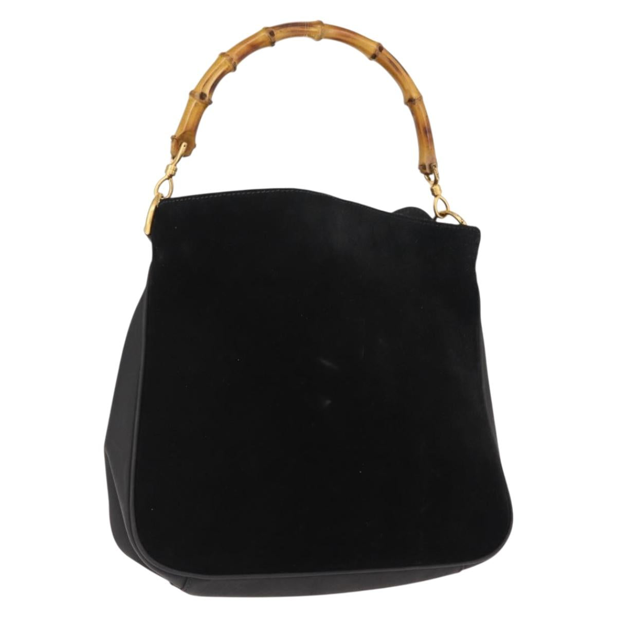 GUCCI Bamboo Shoulder Bag Suede Black Gold 001 1638 2615 Auth ep11372