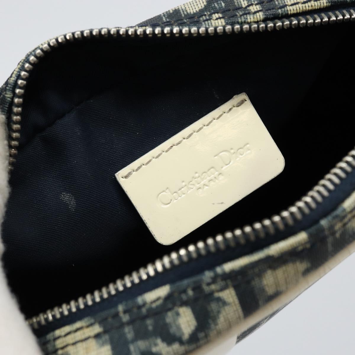 Christian Dior Trotter Canvas Pouch PVC Navy Silver Auth ep11381