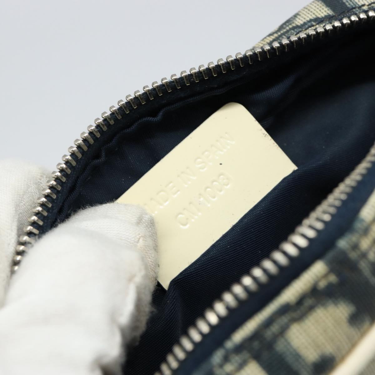 Christian Dior Trotter Canvas Pouch PVC Navy Silver Auth ep11381