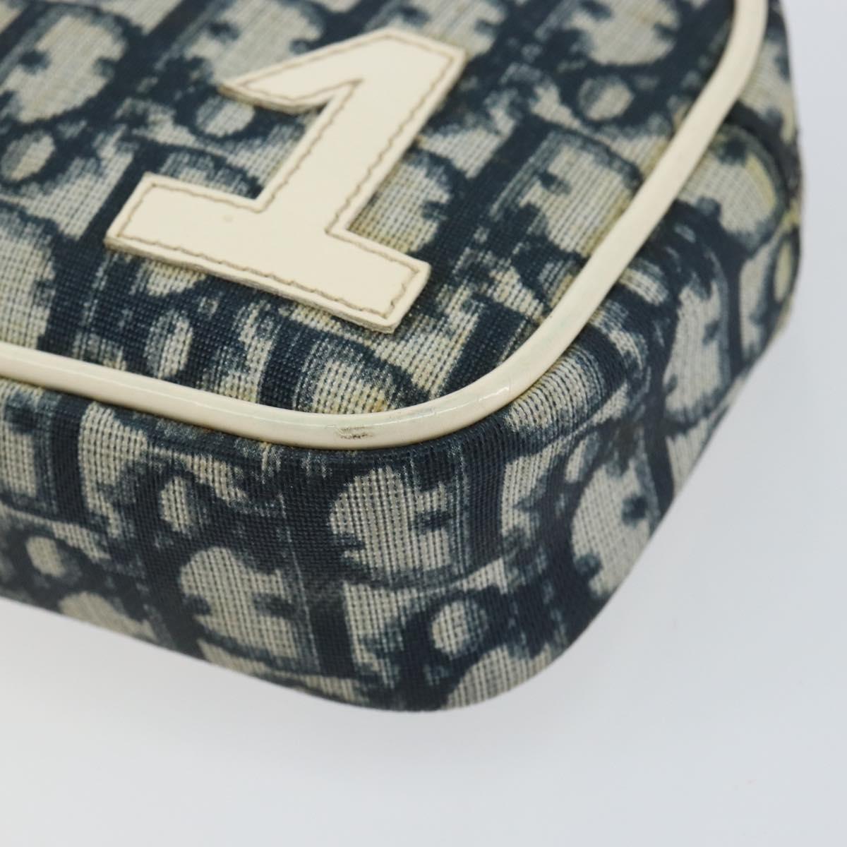 Christian Dior Trotter Canvas Pouch PVC Navy Silver Auth ep11381