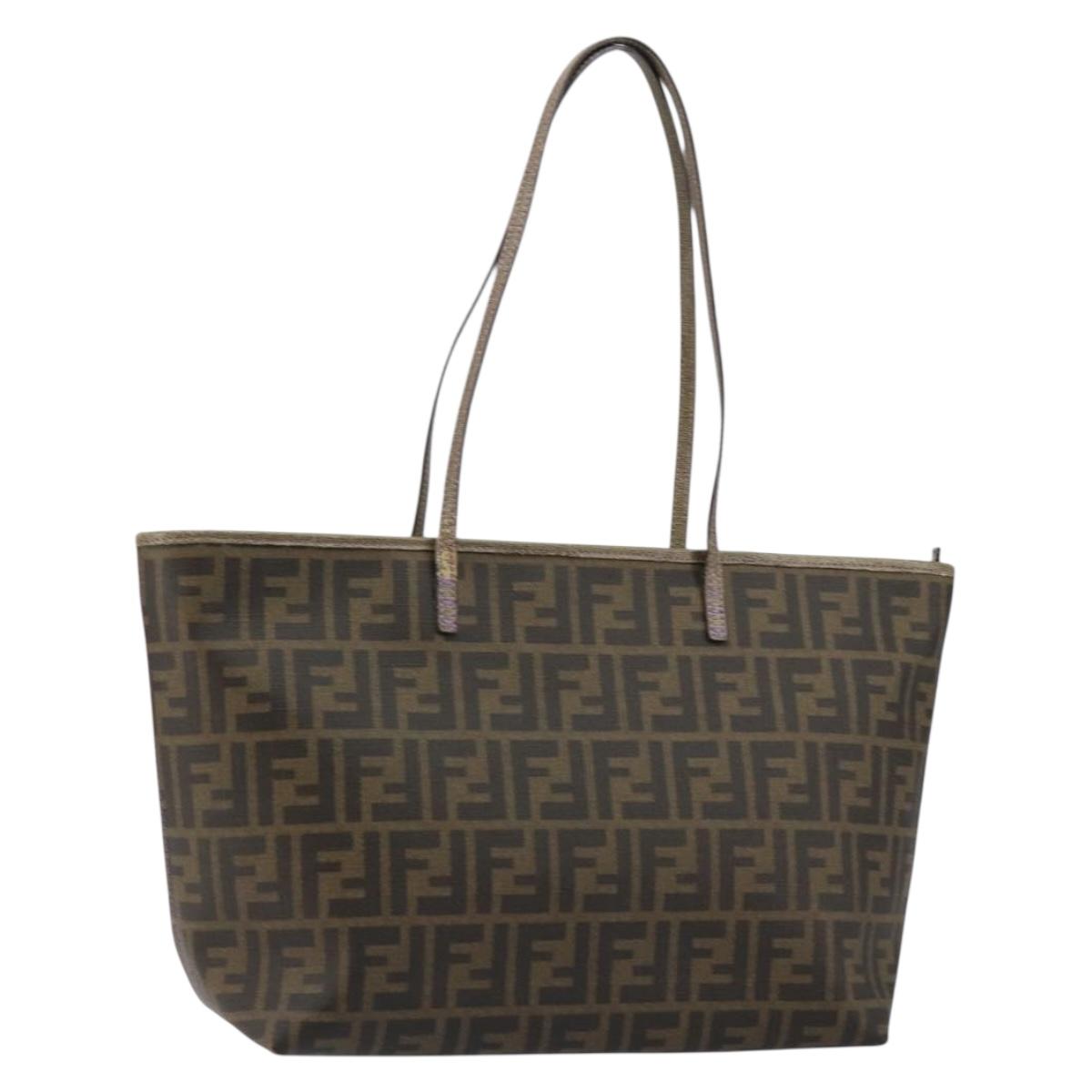 FENDI Zucca Canvas Tote Bag PVC Black Brown Auth ep11387