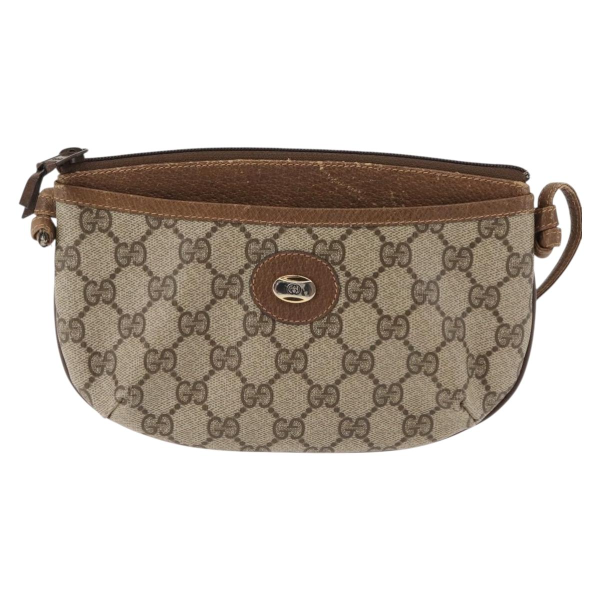 GUCCI GG Supreme Shoulder Bag PVC Beige Gold Auth ep11393