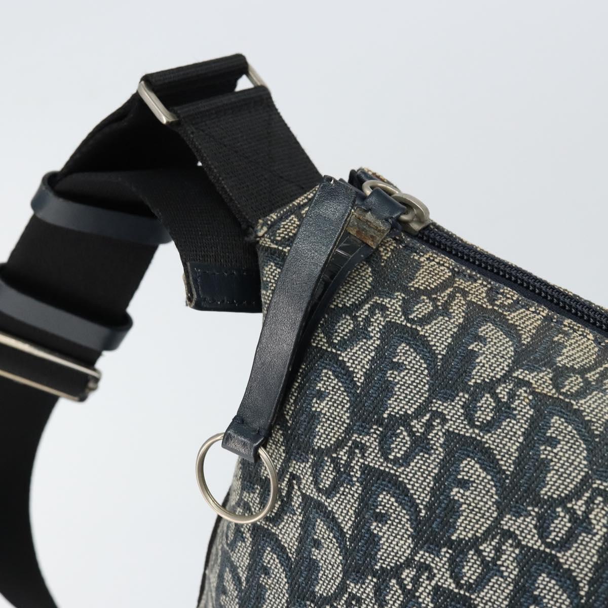 Christian Dior Trotter Canvas Shoulder Bag Navy Silver Auth ep11395