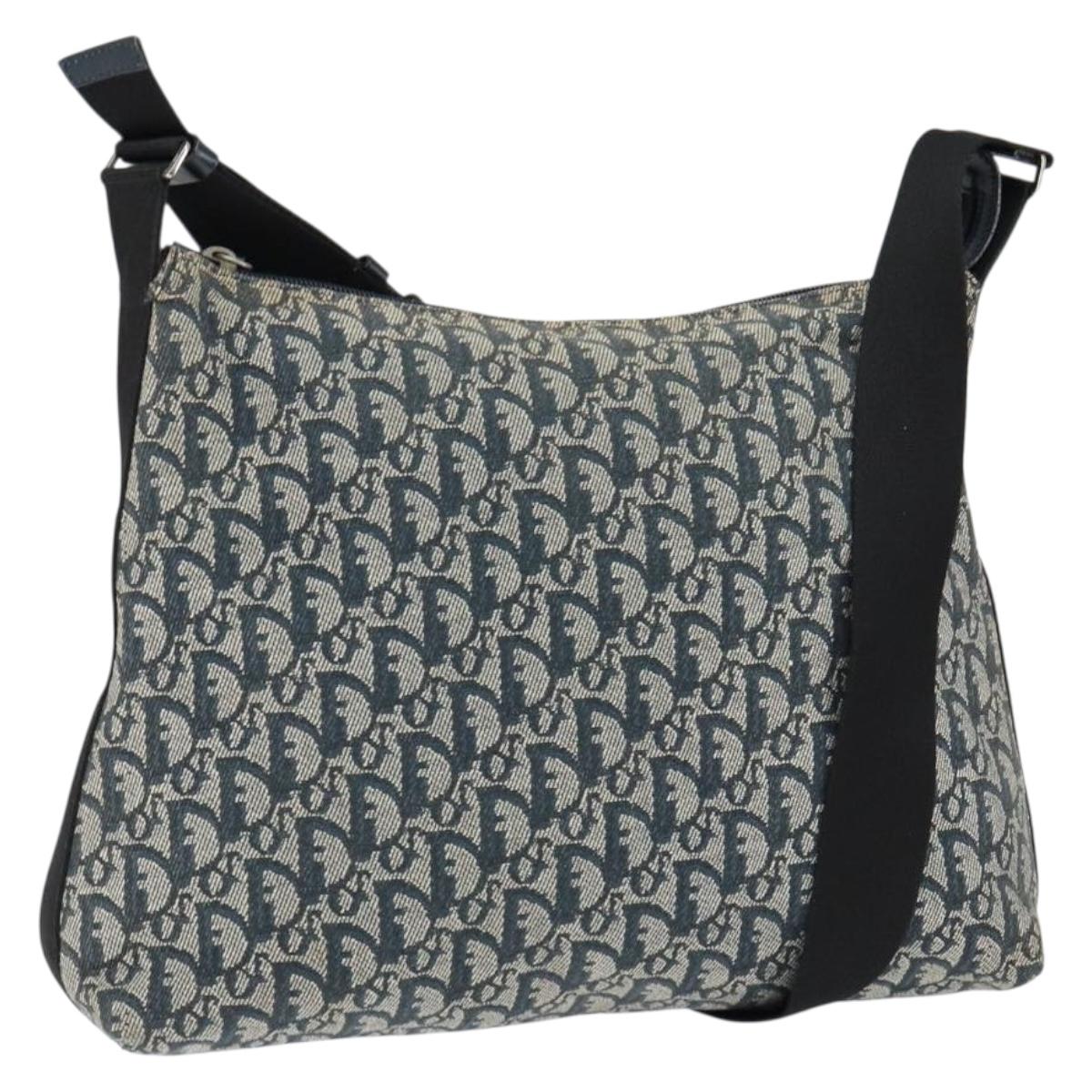 Christian Dior Trotter Canvas Shoulder Bag Navy Silver Auth ep11395