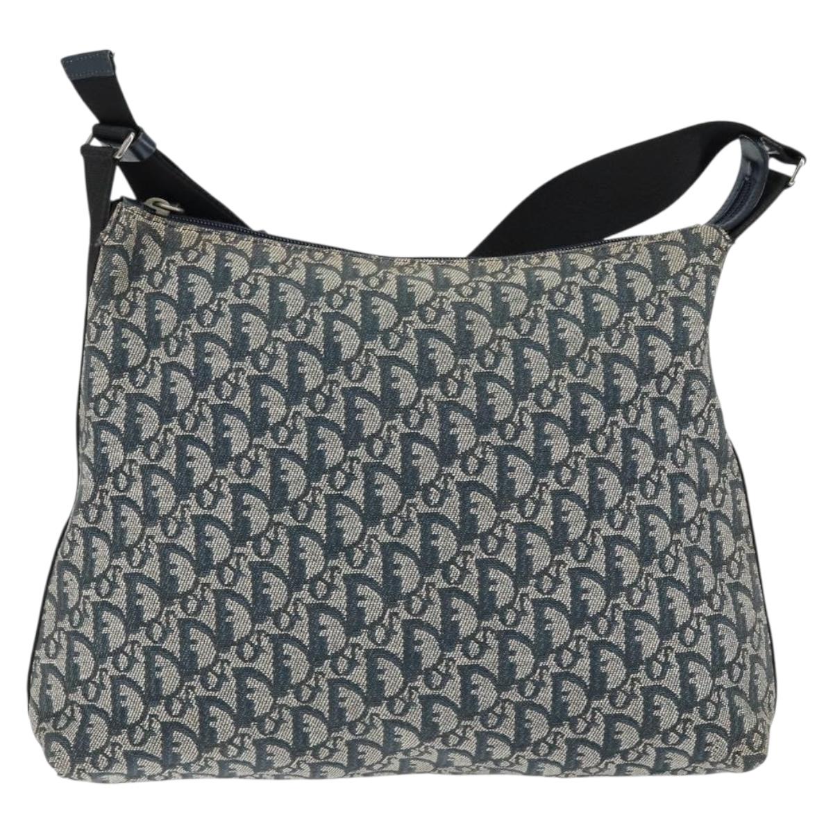 Christian Dior Trotter Canvas Shoulder Bag Navy Silver Auth ep11395
